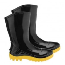 21526 - BOTA PVC PRETA SOLADO AMARELO CANO MÉDIO COM FORRO INTERNO N° 45 EVA PLUS