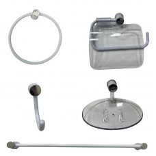 23166 - ACESSÓRIO PARA BANHEIRO LINHA RIO KIT COM 5 PEÇAS BRANCO COM ACRÍLICO CRISTAL FOX BRASIL