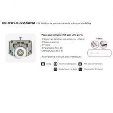 23199 - KIT SISTEMA DESLIZANTE PARA ARMÁRIO DE SOBREPOR COM GUIA SUPORTA 60KG PERFILPLUS PERFIL