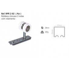 17955 - KIT ROLDANA CONCAVA 2 RODAS COM ROLAMENTO BASE RETA SUPORTA ATÉ 20KG PERFIL RPR 2-02