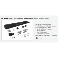 17962 - KIT SOBREPOR 2MT COM 4 RODAS PRETO FOSCO 35X35MM SUPORTA ATÉ 80KG PERFIL KSPF2-4R