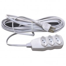 10961 - EXTENSÃO CABO PP 3 SAÍDAS 3X0,75MM² COM 10 METROS (2P+T) 10A BIVOLT BRANCA FC 25447