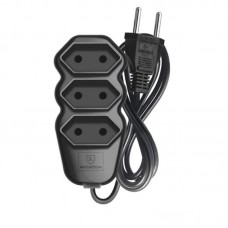 23759 - EXTENSÃO PARALELO 3 SAÍDAS 2X0,75MM² COM 1,5 METROS (2P) 10A PLUGUE 180° BIVOLT PRETO MEGATRON