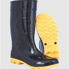 18764 - BOTA PVC PRETA SOLADO AMARELO CANO MÉDIO COM FORRO INTERNO N° 41 EVA PLUS